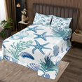 thumbnail image 2 of YST Coastal Quilt Set King Nautical Beach Bedspread Set For Young Child Cartoon Starfish Seaweed Seashell Coverlet Set Teal Sea Life Bed Set, 2 of 5