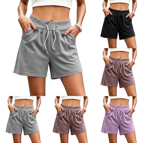 Vivianyo HD Women's Drawstring Waist Casual Lounge Shorts, Daily Relaxed Fit Athletic Sweat Shorts for Women, With Side Pockets, Women's Black, Sizes XS-XL