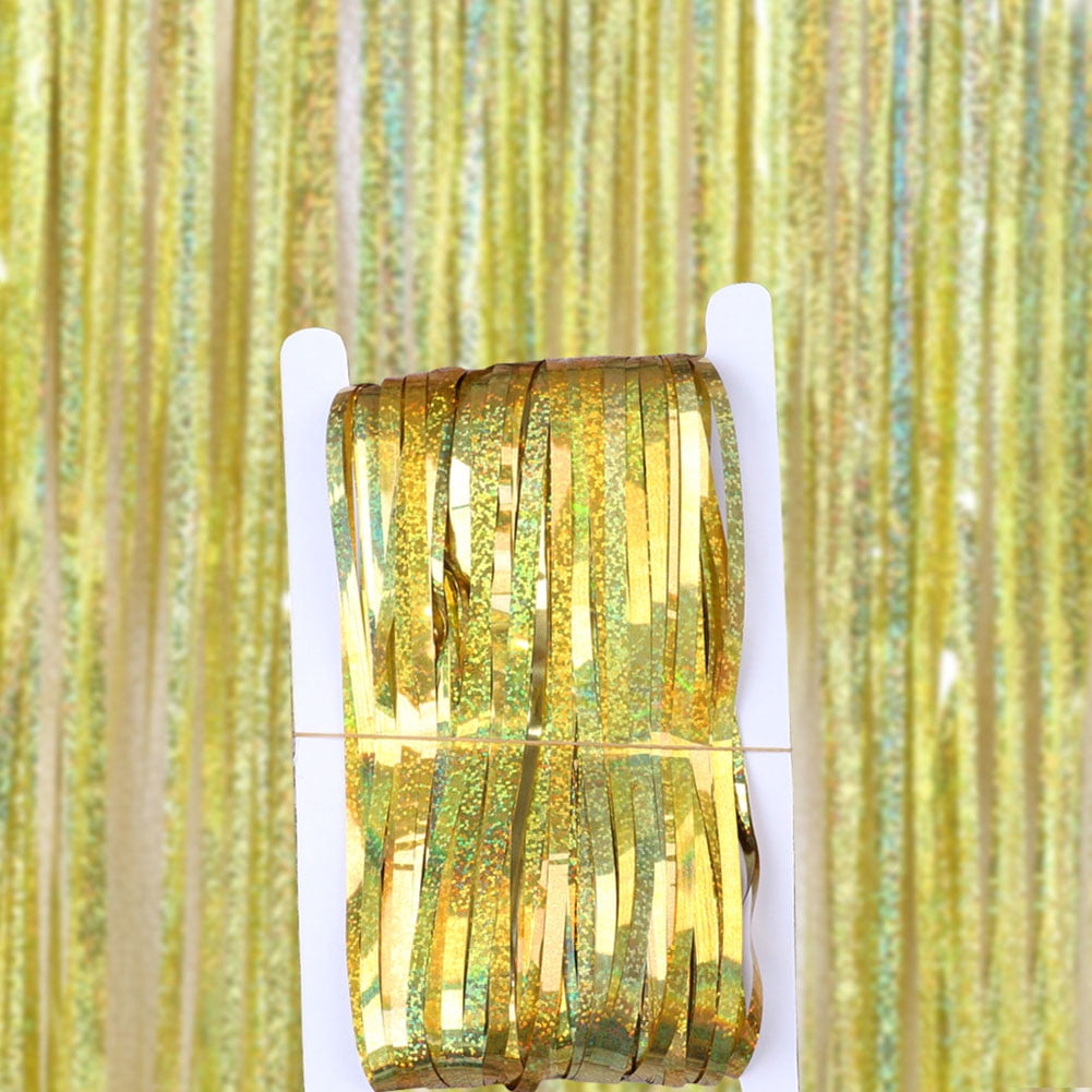 2X Shimmer Foil Glitter Tinsel Metallic Wedding Party Backdrop Curtain Window 1M 