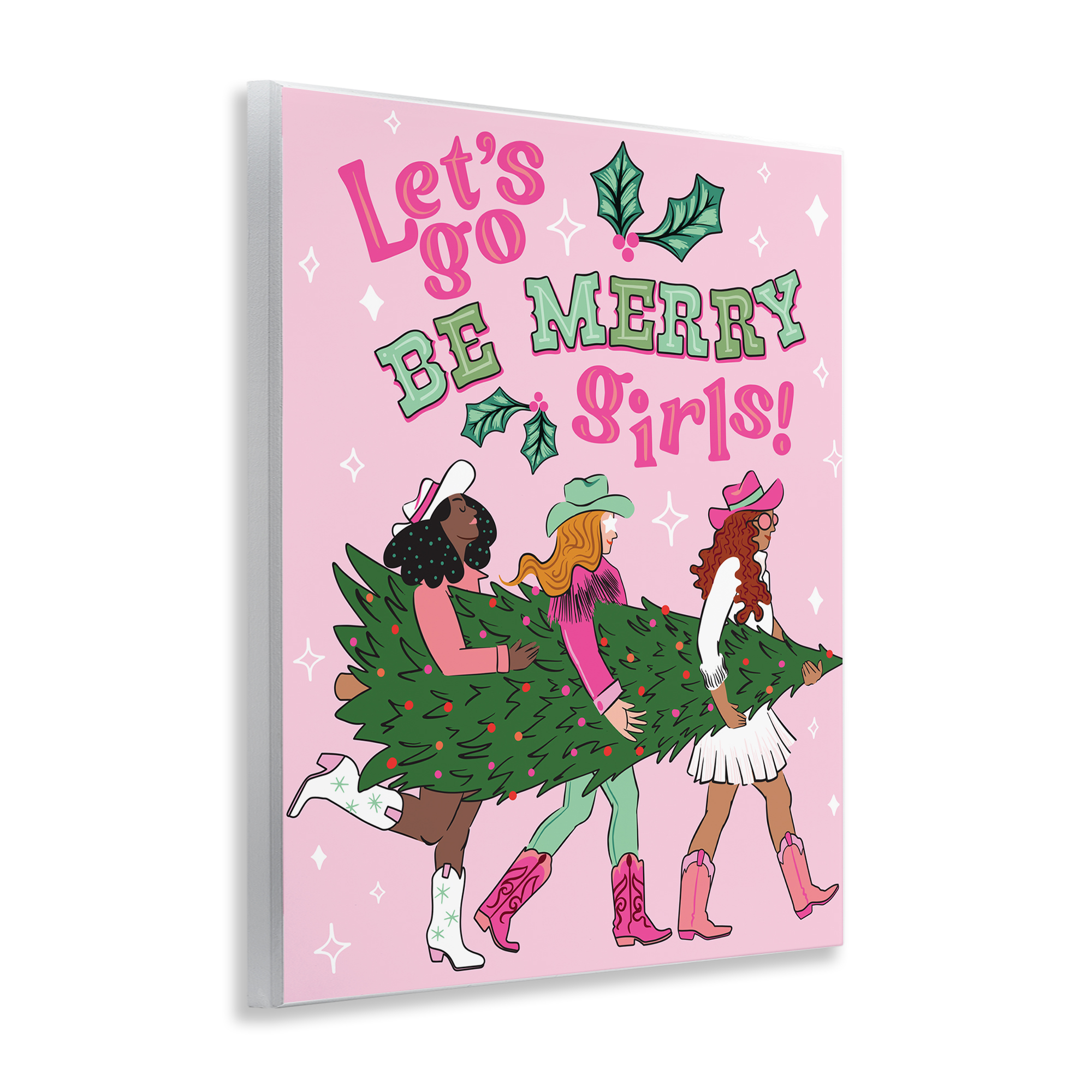 Stupell Industries Be Merry Christmas Cowgirls Holiday Painting Unframed Art Prints Wall Art, 11 x 14