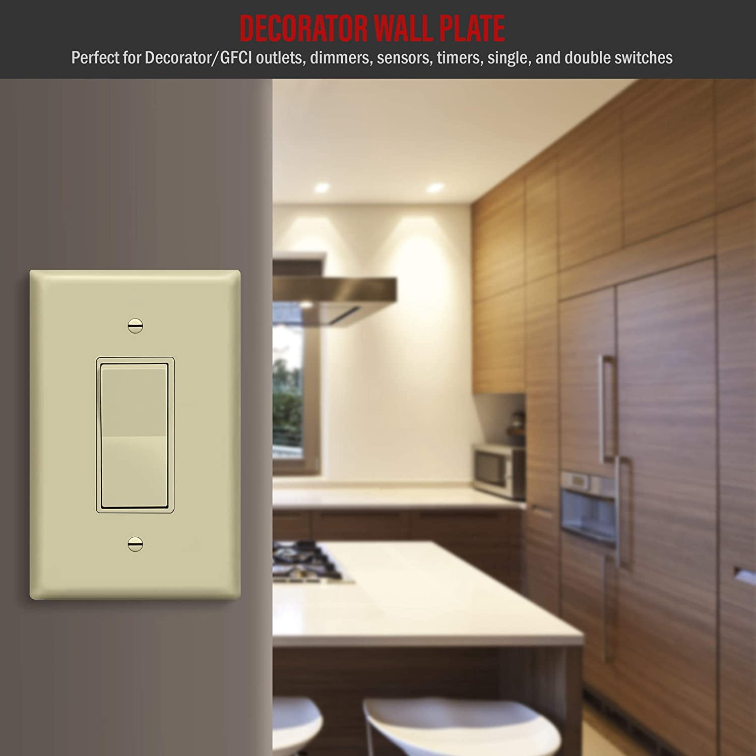 ENERLITES Decorator Outlet Wall Plate, Switch Cover, Gloss Finish, Over-Size 1-Gang, Unbreakable Polycarbonate Thermoplastic, UL Listed, 8831O-I, Ivory