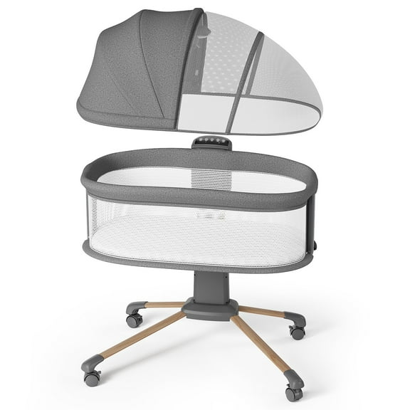 Babyomi Baby Bassinet, Bedside Infant Baby Bassinet with Electric Cradle and APPcontrol, Five Balances Wings Speed, Bedside Crib for Newborn, Grey