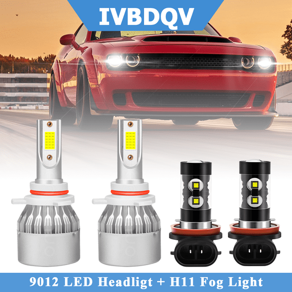 For Dodge Challenger 2015-2021 LED Headlights Combo 9012 High/Low Beam   H11 Fog Light Bulbs Kit 4Pcs Bright White