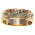 thumbnail image 2 of 14k yellow white rose tricolor gold hand engraved Hawaiian plumeria scroll 6mm ring size 11, 2 of 5