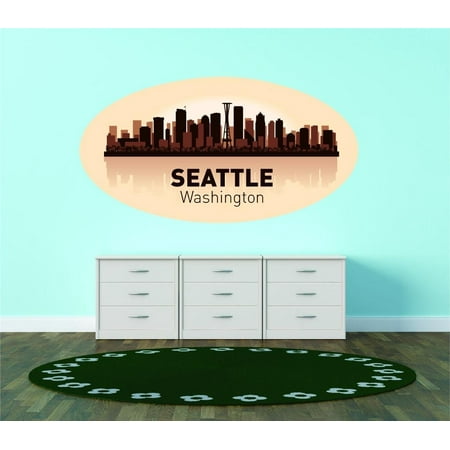 Custom City Wall Map - Custom Wall Decal Seattle Washington United States Major City Geographical Map Landmark - Vinyl Wall - 12x20