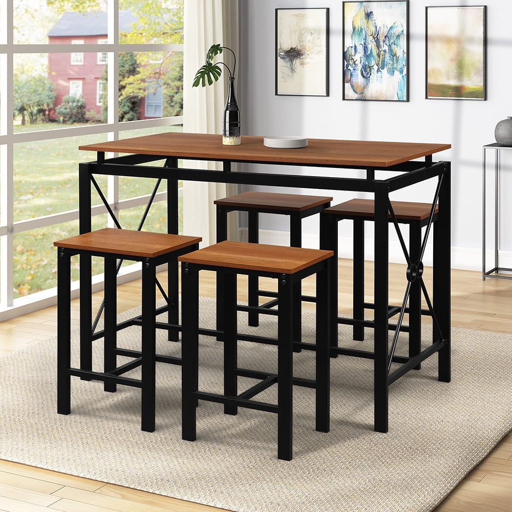 Kepooman 5 Pieces Metal Dining Table Set with 4 Chairs, Black Kepooman 5 Pieces Metal Dining Table Set with 4 Chairs, Black