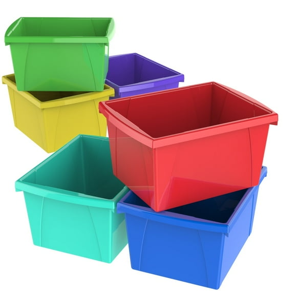 STOREX 4 Gallon (15L) Classroom Storage Bin, Assorted Colors (Case of 6)