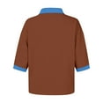 thumbnail image 4 of Collared Polo Shirts for Women Vintage Color Block 3/4 Sleeve Tops Patchwork Work Henley Shirts Casual Pullover Brown S, 4 of 4