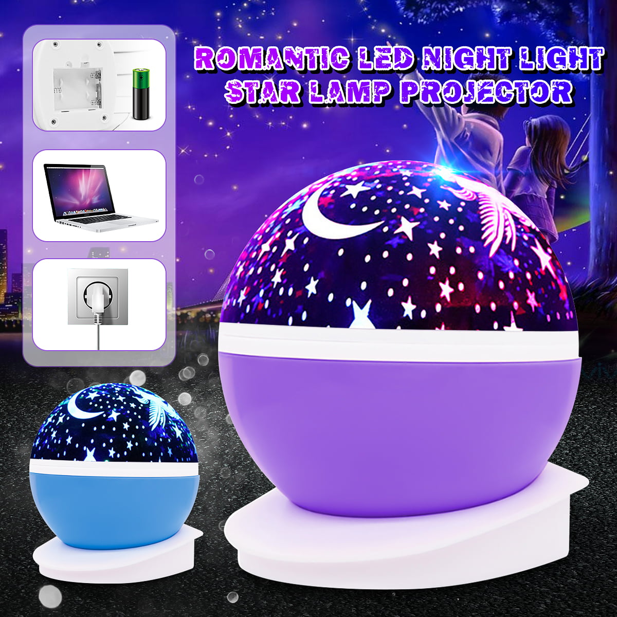 Bright Star LED Night Light USB Rotating Star Projector Lamp for Bedroom Gift