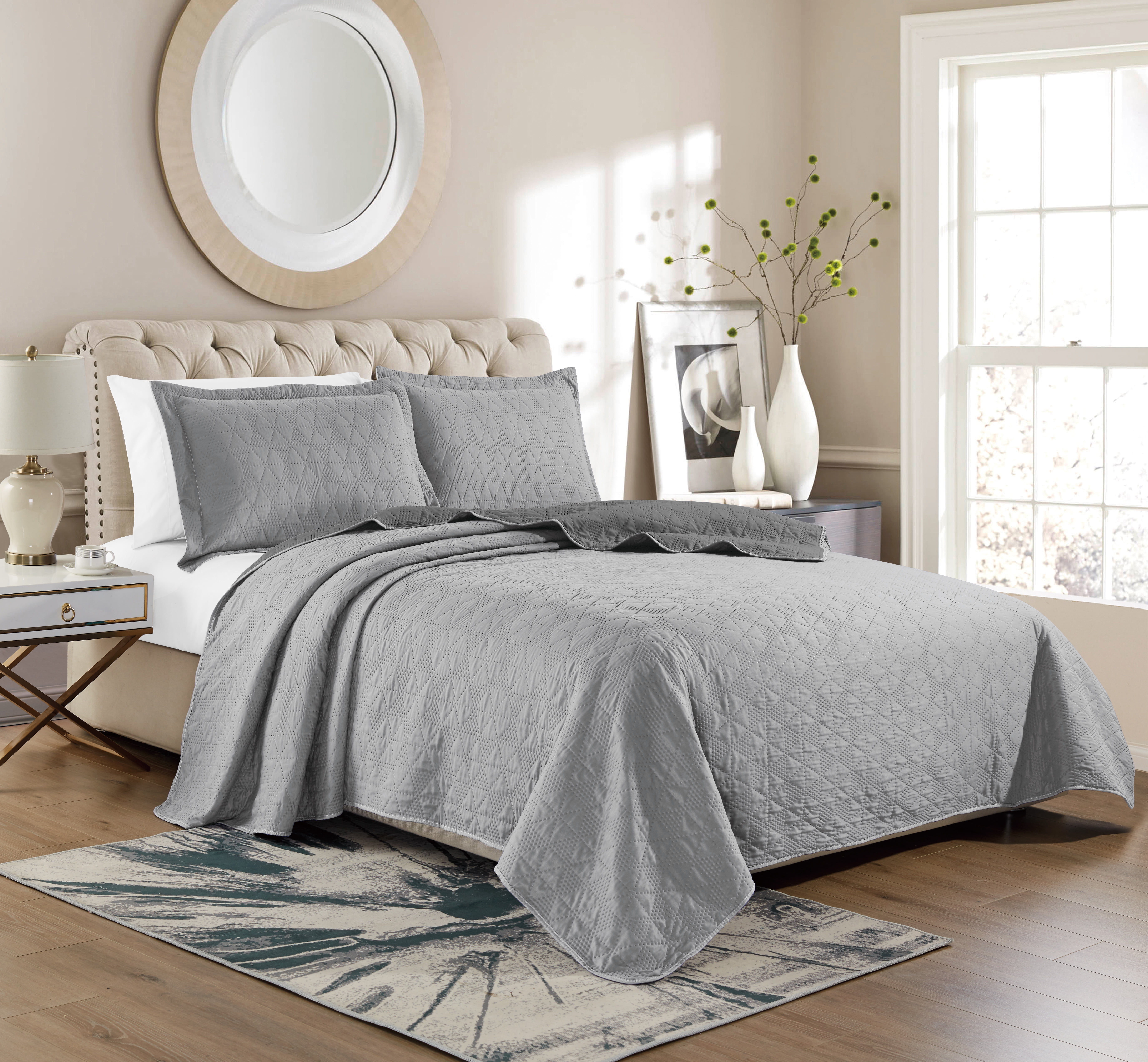 Park Avenue 3Piece Reversible Quilt Set in Grey/Charcoal King