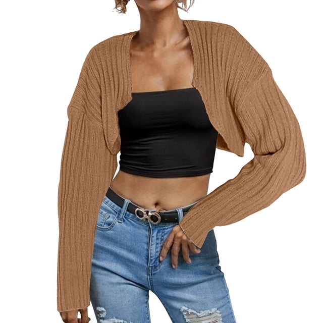 Women Long Sleeve Open Front Ribbed Knit Crop Cardigan Solid Loose Drop Shoulder Crop Sweater Top Kimono Women Cardigans for Women Striped Button up Cardigans for Women Floral Cardigan Women Oversized
