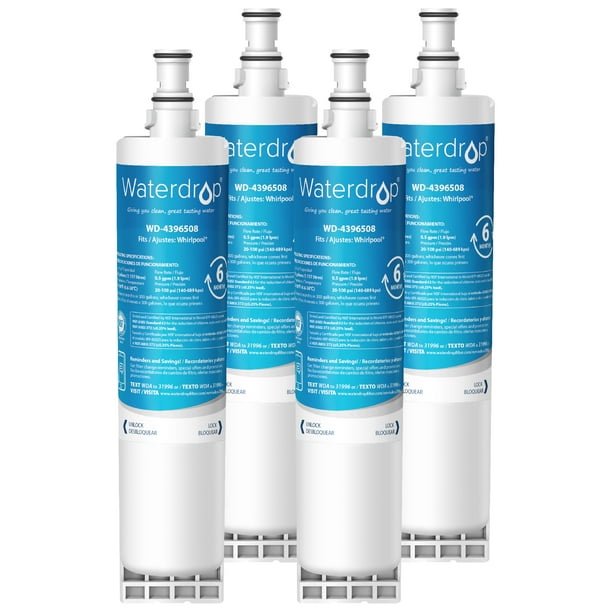 4 Pack Waterdrop 4396508 Refrigerator Water Filter Replacement for Whirlpool 4396508, 4396510