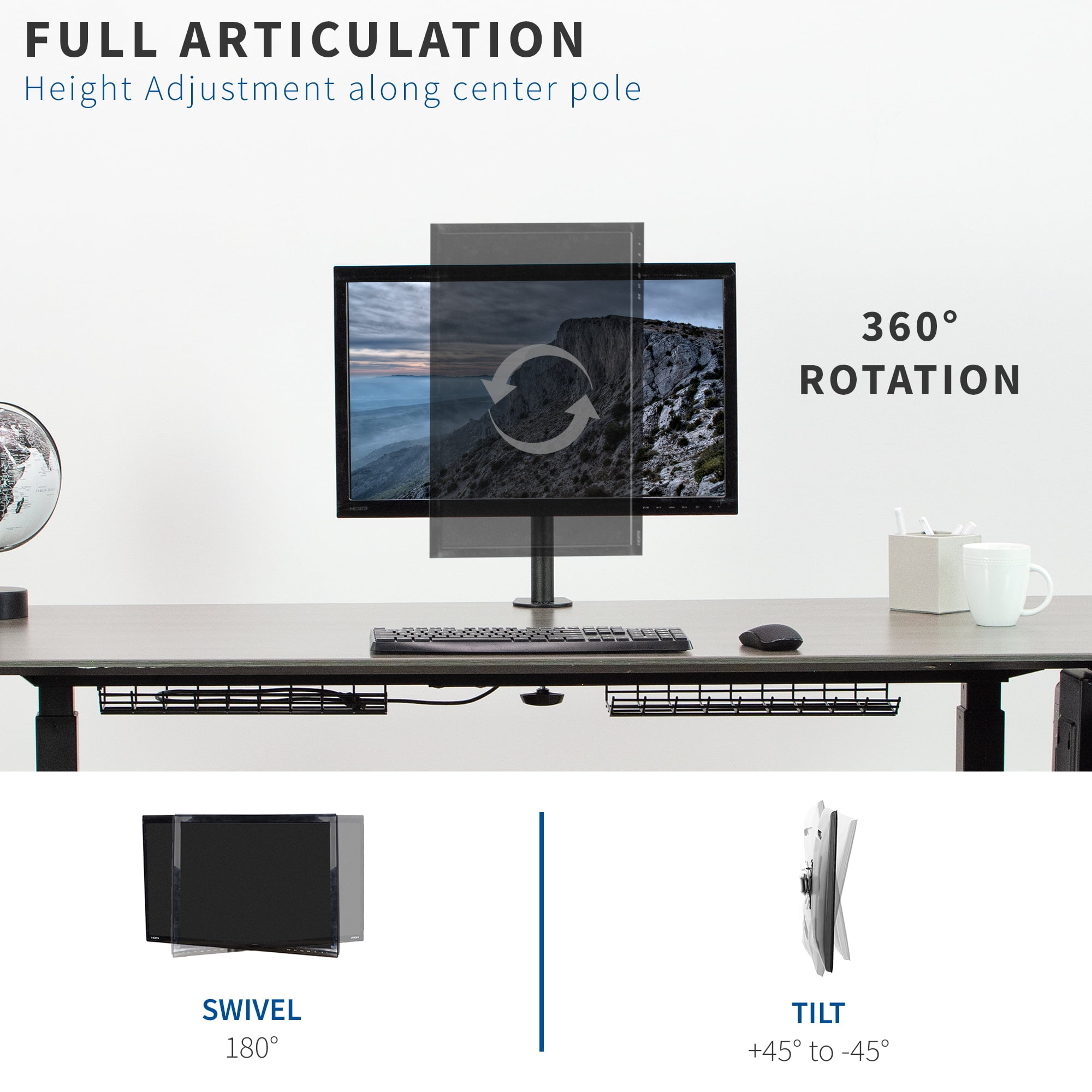 VIVO Single Rotating 13 to 38 inch Ultrawide Monitor and TV Table Top Desk  Stand with Glass Base, Swivel, Height Adjustment, Screen Mount with Max