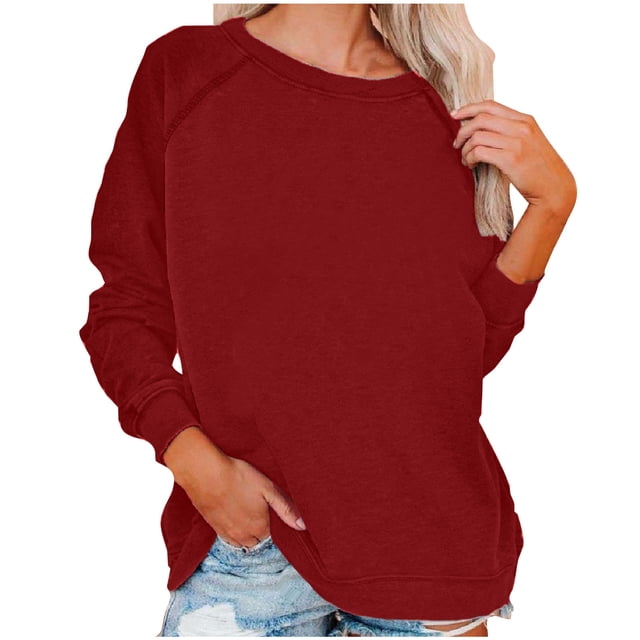 Timegard Chandails en Molleton pour Femmes Grande Taille Col Rond Manches Longues Chandail Ample Automne Décontracté Hauts Blouse