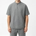thumbnail image 3 of FRSASU Men's Quarter Zip Athletic Shirt Loose Fit Breathable Workout Top Casual Short Sleeve Performance Training Tee Dark Gray, 3 of 5