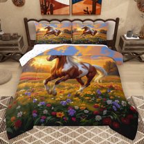 Homewish Farm Animal Horse Bedding Comforter Set,Colorful Daisy Flower Twin Comforter Sets,Rustic Farmhouse Cabin Bedding Set For Boys Kids,Luxury Bedroom Decor Reversible,2 Pieces
