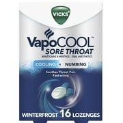 Vicks VapoCool Sore Throat Drops With Benzocaine & Menthol, Over-the-Counter Medicine, 16 Ct