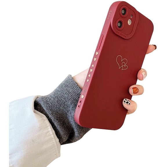 Compatible with iPhone 12 Case [Not Fit iPhone 12 Pro] for Soft TPU Gold Cute Heart Pattern Slim Protective Shockproof Case for Women Girls for iPhone 12 6.1 inch-Brown