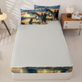 thumbnail image 4 of Castle Fairy Retro Lake Bass Print Zipper Twin Comforter Sets with Fitted Sheet and 2 Pillowcases,Jumping Fish Pine Sunset Landscape Art Zipper Bedding Set,Orange Navy,Grey Reversible,4-Piece, 4 of 6