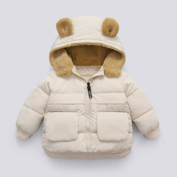AUNVITO 2025 Trendy Toddler Kids Boys Girls Cute Solid Color Cute Winter Thick Casual Keep Warm Hooded Coat Jacket