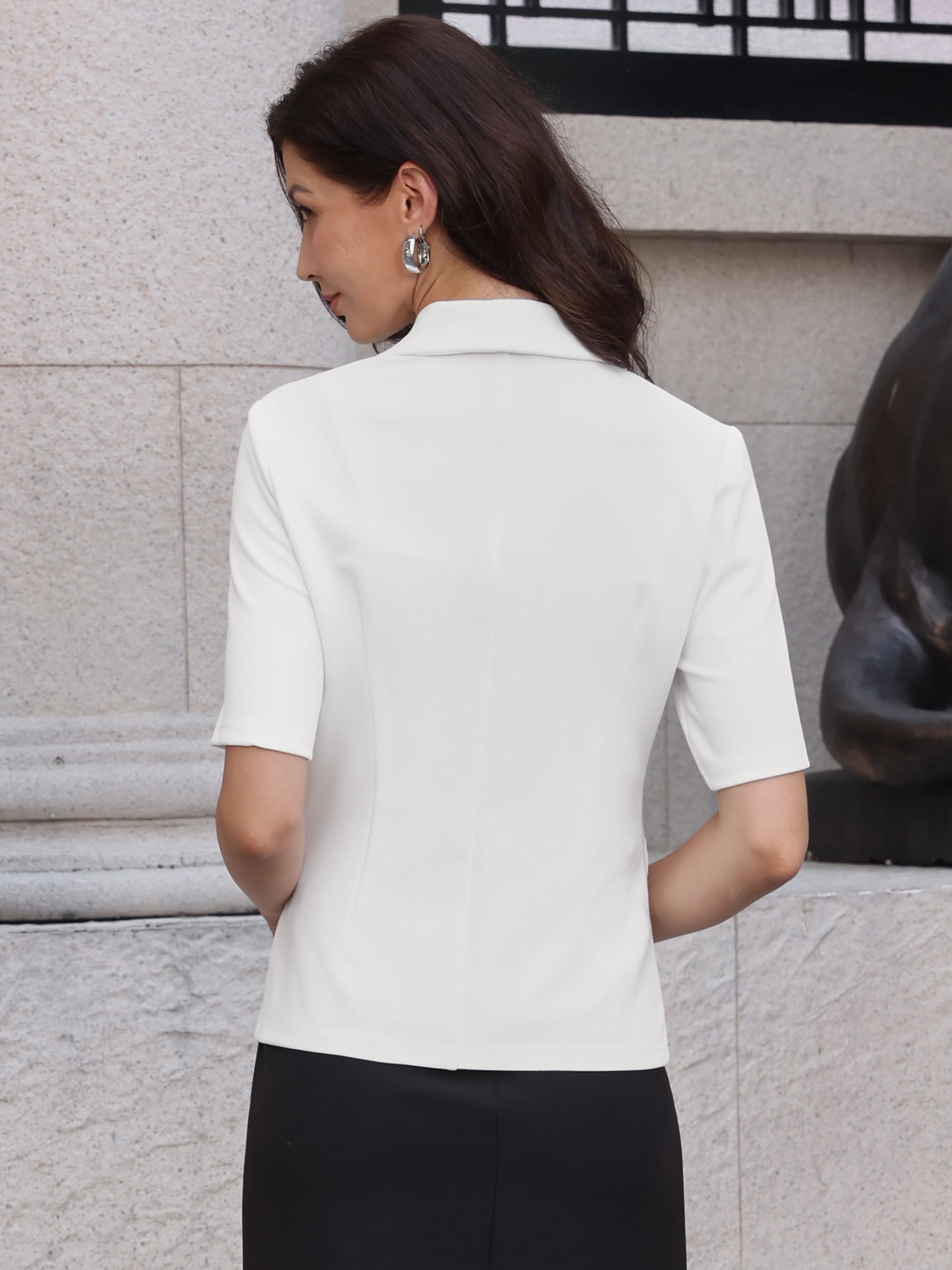 DARING DIVA Women's Short Sleeve Business Suit Jacket Blazer XL Cream White