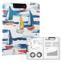 FORMRS A4 Clipboard Folder with Pen Holder Horizontal Foldable School Office Binder, Dark Blue Hand Drawn Sailboats