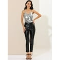 thumbnail image 3 of INSPIRE CHIC Camiseta de tirantes de fiesta brillante metalizada para mujer Camisetas de tirantes con escote en V profundo Color Plata brillante S, 3 of 6