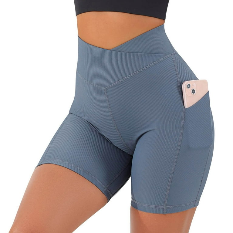 adviicd Short Pants For Women Wide Leg Yoga Pants For Women Women's Lifting Yoga  Shorts Workout High Waist Tummy Control Ruched Booty Pants Blue M 