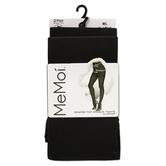 MeMoi Women's 2 Pair Pack Shaper Control Top Tights - Womens - Female (L-XL, Black-Black)