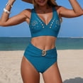 thumbnail image 3 of cocolona Womens Bikini Sets Fashion Solid Color V Neck Two Piece Bathing Suits Vacation Beach Sports Swimwear, 3 of 5