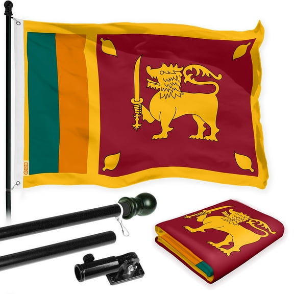 G128 Combo Pack: 6 Ft Tangle Free Spinning Flagpole (Black) & Sri Lanka Flag 3x5 Ft Printed 150D Polyester, Brass Grommets (Flag Included) Aluminum Flag Pole