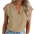 thumbnail image 3 of Favoffer Women's Blouses Short Sleeve V Neck Solid Color Raglan Sleeve Loose Fit Casual Summer Tops Lightweight Comfy for Holiday Dating Street, 3 of 7