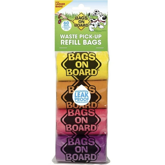 Bags on Board Waste Pick-up Bags Refill Yellow, Pink, Purple, Blue 60 Ct.