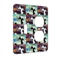 thumbnail image 1 of KuzmarK™ 2 Gang Single Toggle / Single Duplex Wall Plate - Abstract Pinto Mustang in Purple with Pink and Gold Horse Pattern Art by Denise Every, 1 of 1