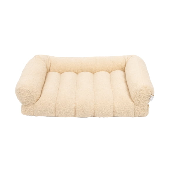 SportPet Designs Quilted Sherpa Sofa-Style Pet Bed Lounger, Tan, Medium, 30 in x 22 in x 7.5 in