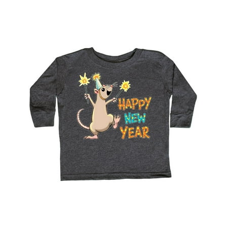 

Inktastic Happy New Year Rat with Sparklers in Party Hat Gift Toddler Boy or Toddler Girl Long Sleeve T-Shirt