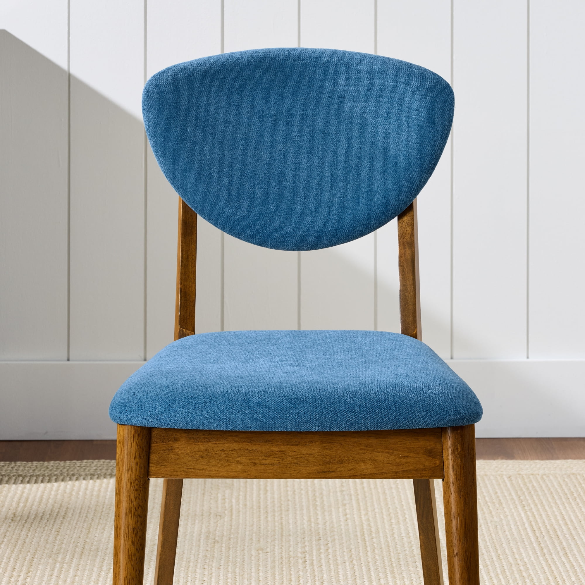 Best Choice Products 2-Piece Mid-Century Modern Wood & Upholstered Dining Chair Set - Walnut/Ocean Blue