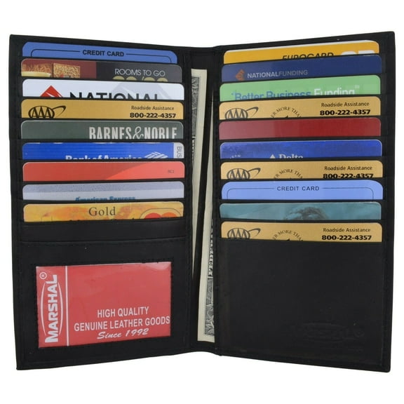 Black Genuine Leather Long Bifold ID Credit Card Money Holder Wallet Organizer