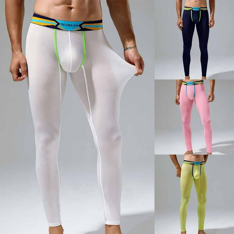 Mens Elastic Long Johns Transparent Mesh Underwear Tight Legging