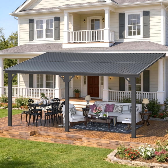 AECOJOY 10x16 Outdoor Hardtop Gazebo Adjustable Height (6.5-9.8Ft) Pergola for Patio on Clearance, Large Wall Mounted Metal Lean to Pergolas and Gazebos Clearance, Heavy Duty Awnings with Patio Roof