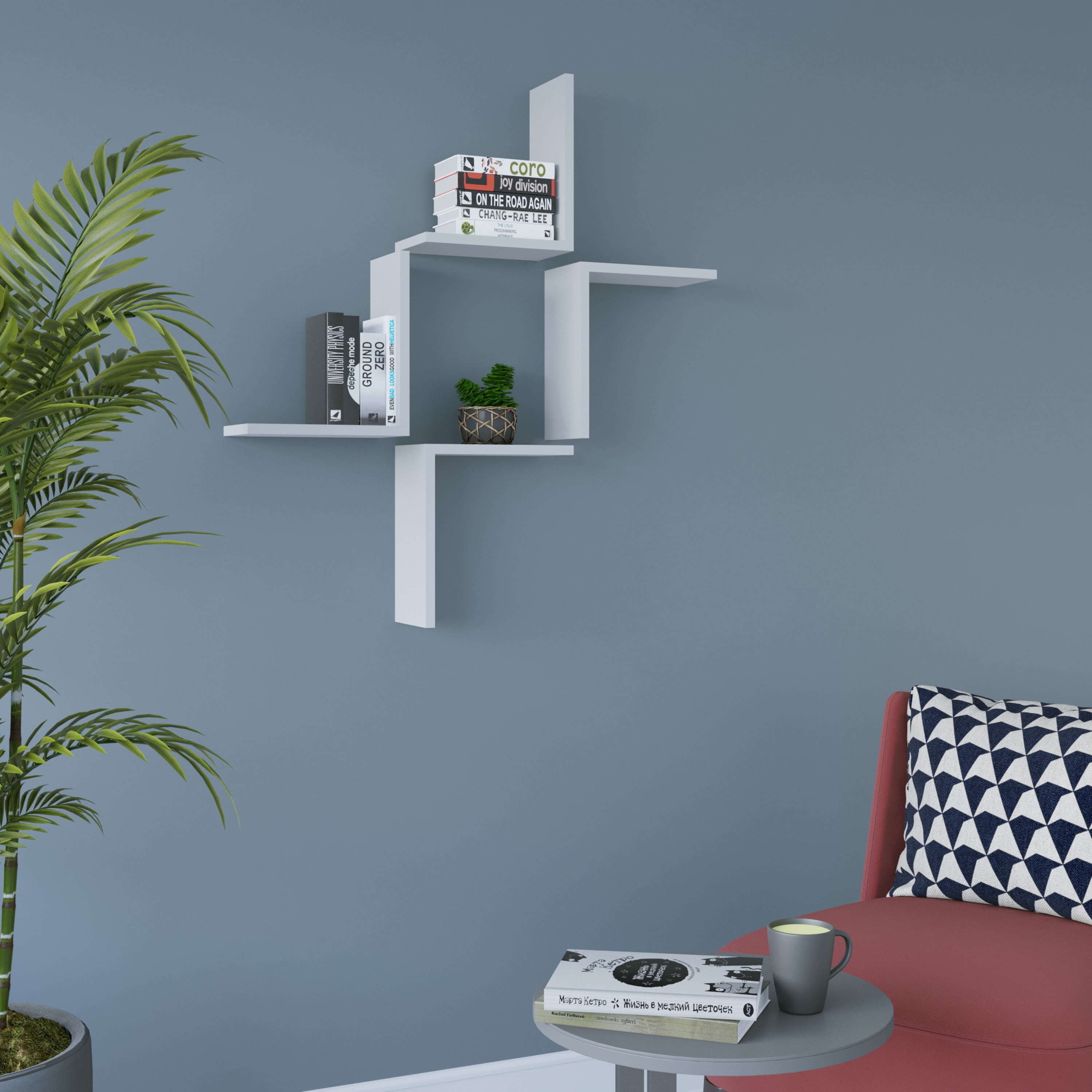 Ada Home Decor Furniture 11.8" 4 Tier White Wesson Modern Wall Shelf