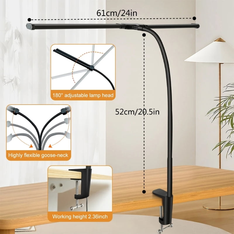 Double Head Clip on Desk Lamp Flexible Gooseneck LED Light for Reading Crafting