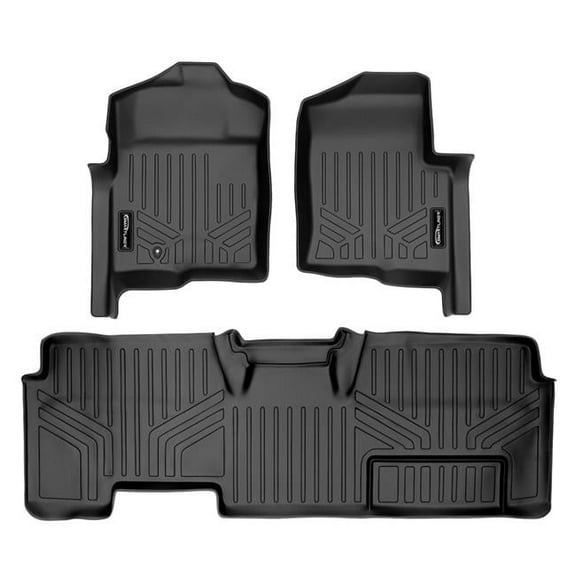 Smartliner SA0017-B0026 Custom Fit 2 Row Floor Mats Liner Set - SuperCab Non Flow-Through Center Console for 2009-2010 Ford F-150, Black