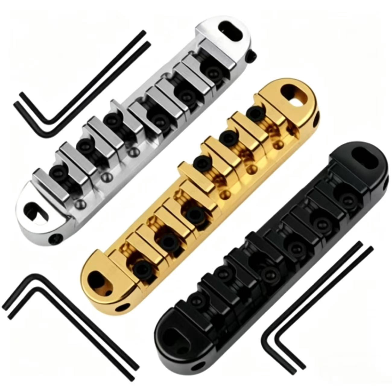 LOOKSEVEN Roller Saddle Tune-O-Matic Guitar Bridge for Electric Guitar, 6-String Roller Bridge with 2 Allen Wrenches (2mm & 2.5mm),-Chrome