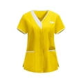 thumbnail image 2 of DailyTrove Women V Neck Contrast Trim Scrub Top Medical Uniform with Pockets, 2 of 6