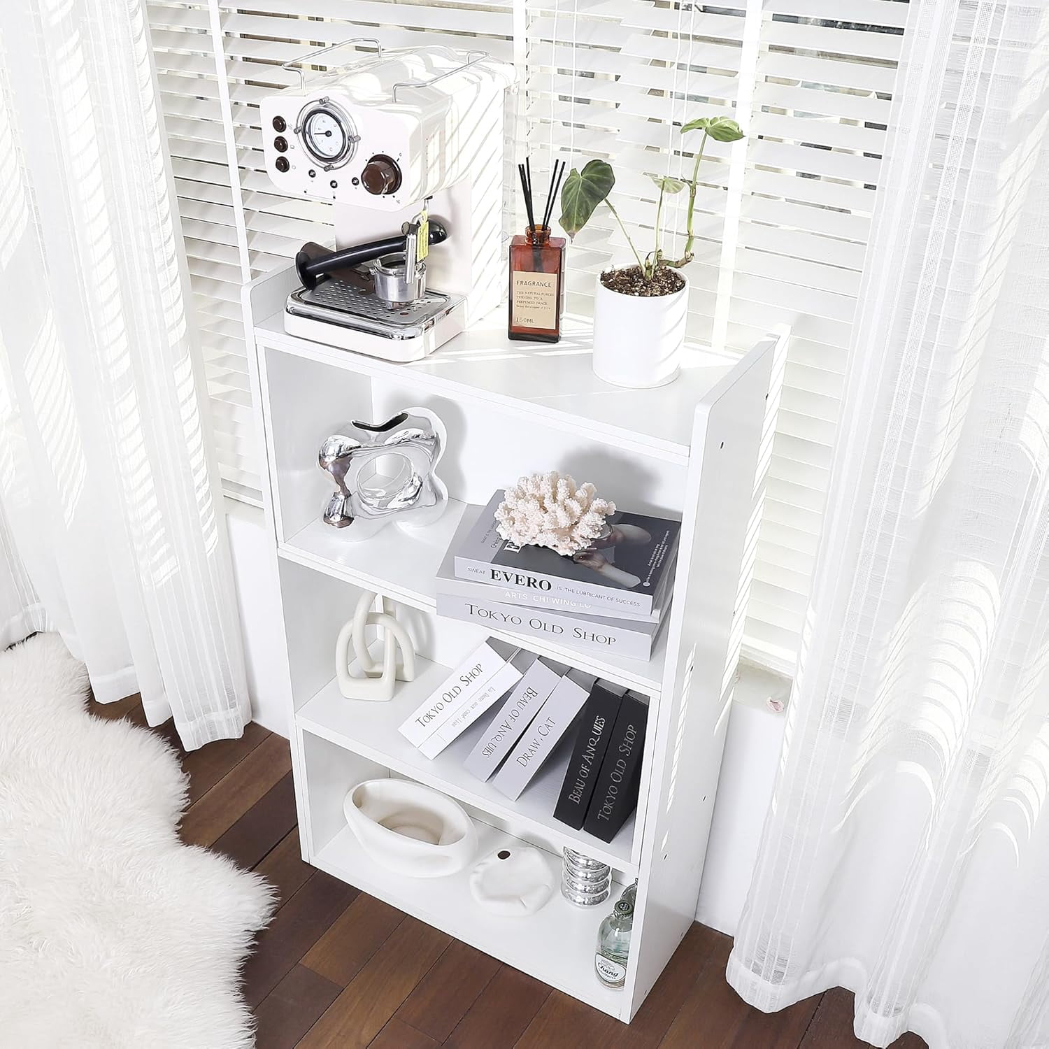 Reliancer 360° Adjustable Open Bookcase, 4-Tier Bookshelf with 6 Storage Cubes