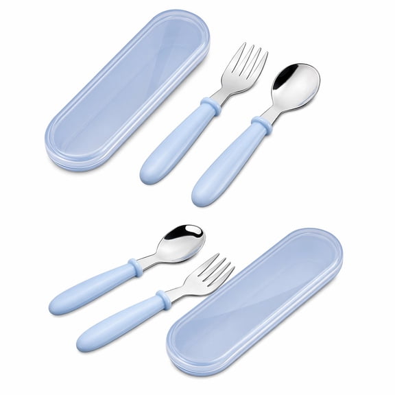 Stcellnmex Stainless Steel Fork And Spoon Set With Case Safe Round Handle Dishwasher Safe Blue 6 Pcs