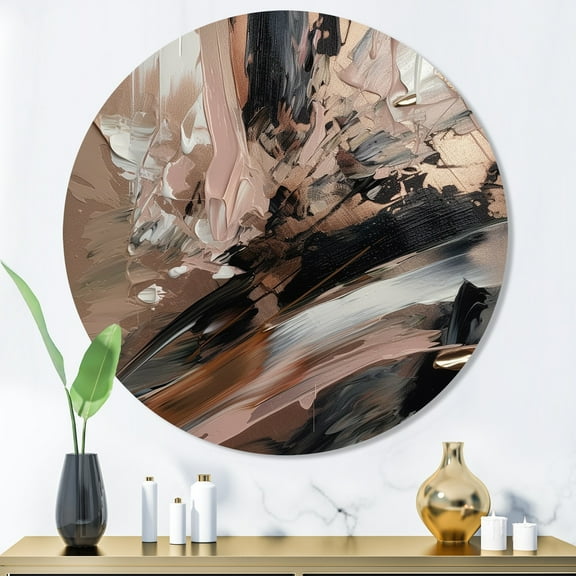 Designart "Beyond Boundaries Brown and Black II" Abstract Metal Round Art Living Room