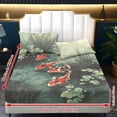 thumbnail image 6 of Xoenoiee Koi Fsih Leaves Pattern 3 Piece Sheet Set Includes 1 Fitted Sheet and 2 Pillowcases, Soft and Breathable Microfiber Bed Sheets with Deep Pocket for Bedroom Decor, Twin Size, 6 of 7