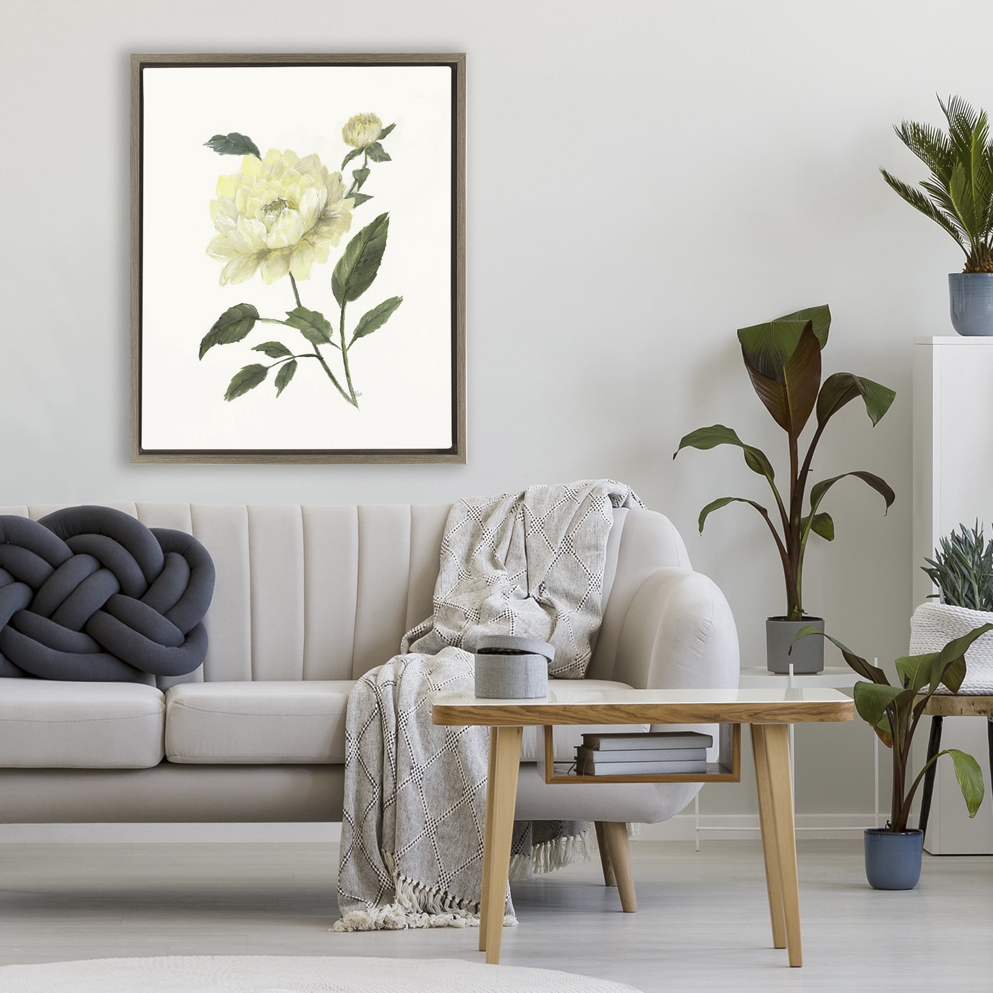 Stupell Industries Cream Garden Peony with Buds Brown Framed Floater Canvas Wall Art, design by Nan